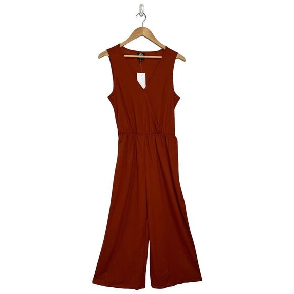 New Bobeau Jumpsuit Womens Small Orange Sleeveless Cropped V Neck Belted Boho - Picture 8 of 15